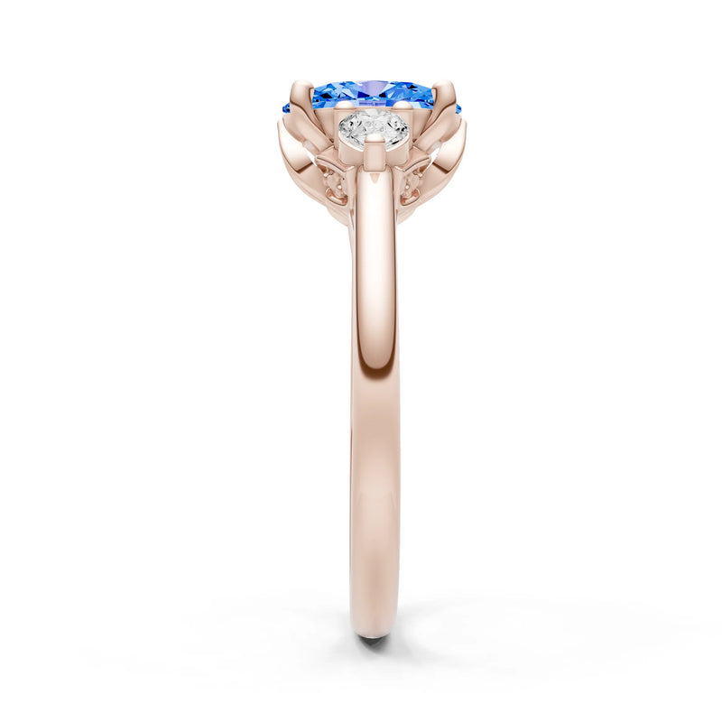 Trellis Three Stone Oval and Pear Gemstone Engagement Ring