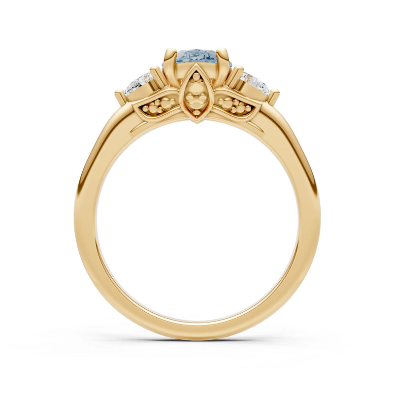 Trellis Three Stone Oval and Pear Gemstone Engagement Ring
