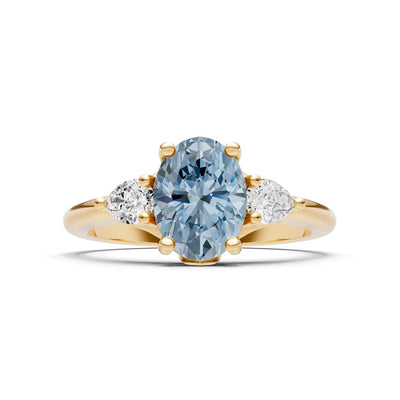 Trellis Three Stone Oval and Pear Gemstone Engagement Ring