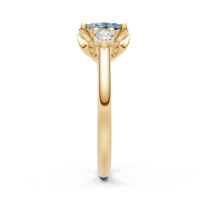 Aquamarine Oval 8x6mm Normal Trellis Three Stone Oval and Pear Lab Diamond Engagement Ring