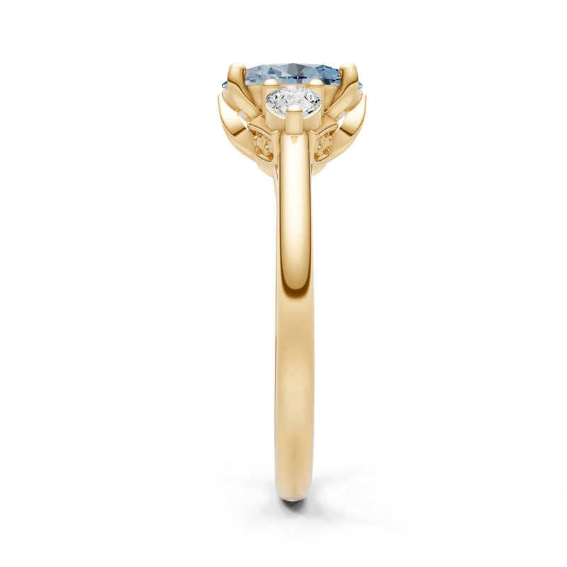 Aquamarine Oval 8x6mm Normal Trellis Three Stone Oval and Pear Lab Diamond Engagement Ring