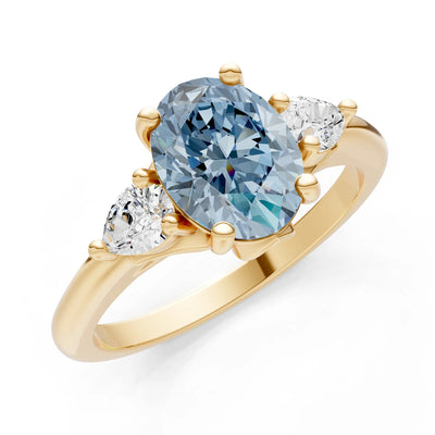 Trellis Three Stone Oval and Pear Gemstone Engagement Ring