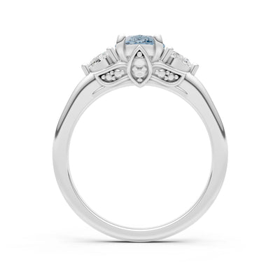 Trellis Three Stone Oval and Pear Gemstone Engagement Ring