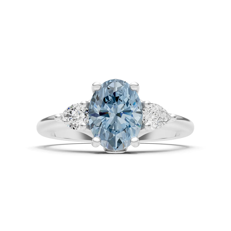 Trellis Three Stone Oval and Pear Gemstone Engagement Ring