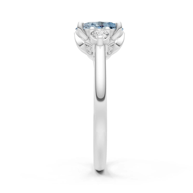 Trellis Three Stone Oval and Pear Gemstone Engagement Ring
