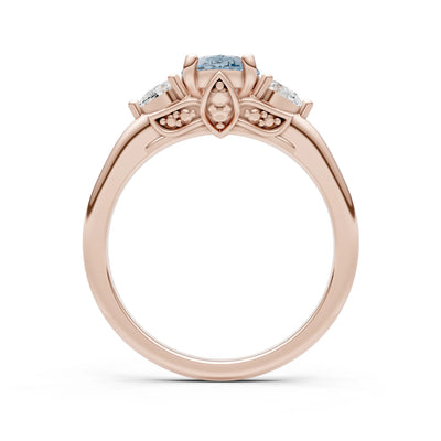 Trellis Three Stone Oval and Pear Gemstone Engagement Ring