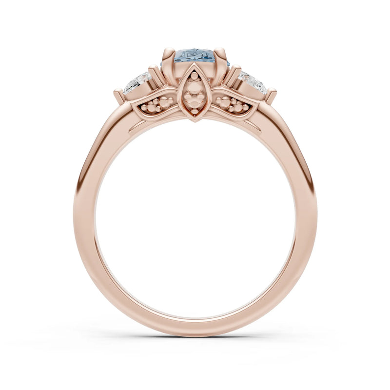 Trellis Three Stone Oval and Pear Gemstone Engagement Ring