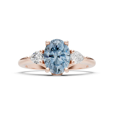 Trellis Three Stone Oval and Pear Gemstone Engagement Ring