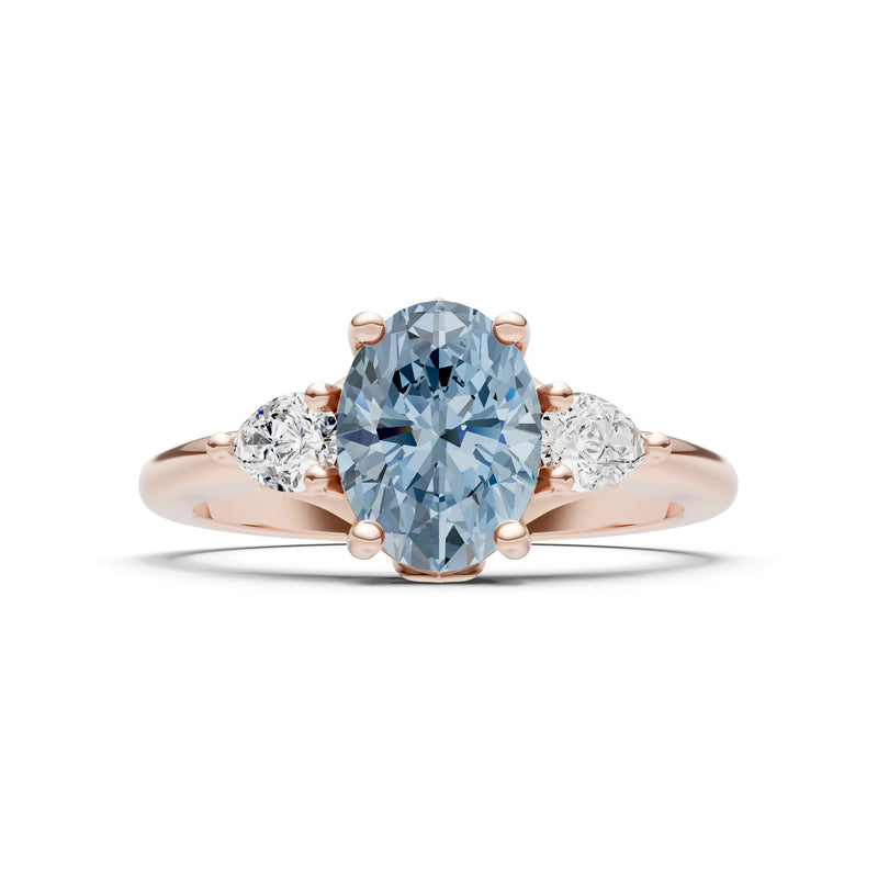 Aquamarine Oval 8x6mm Normal Trellis Three Stone Oval and Pear Lab Diamond Engagement Ring
