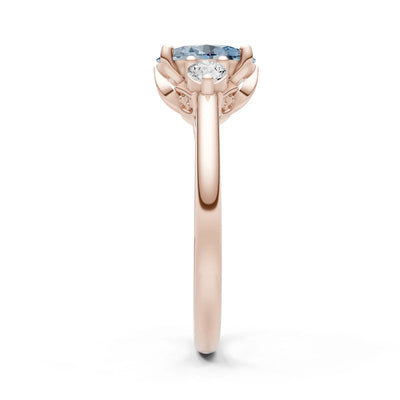 Aquamarine Oval 8x6mm Normal Trellis Three Stone Oval and Pear Lab Diamond Engagement Ring