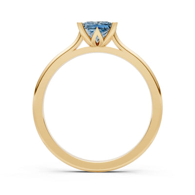 Aquamarine 4 Prong Princess Cut Solitaire Cathedral Ring