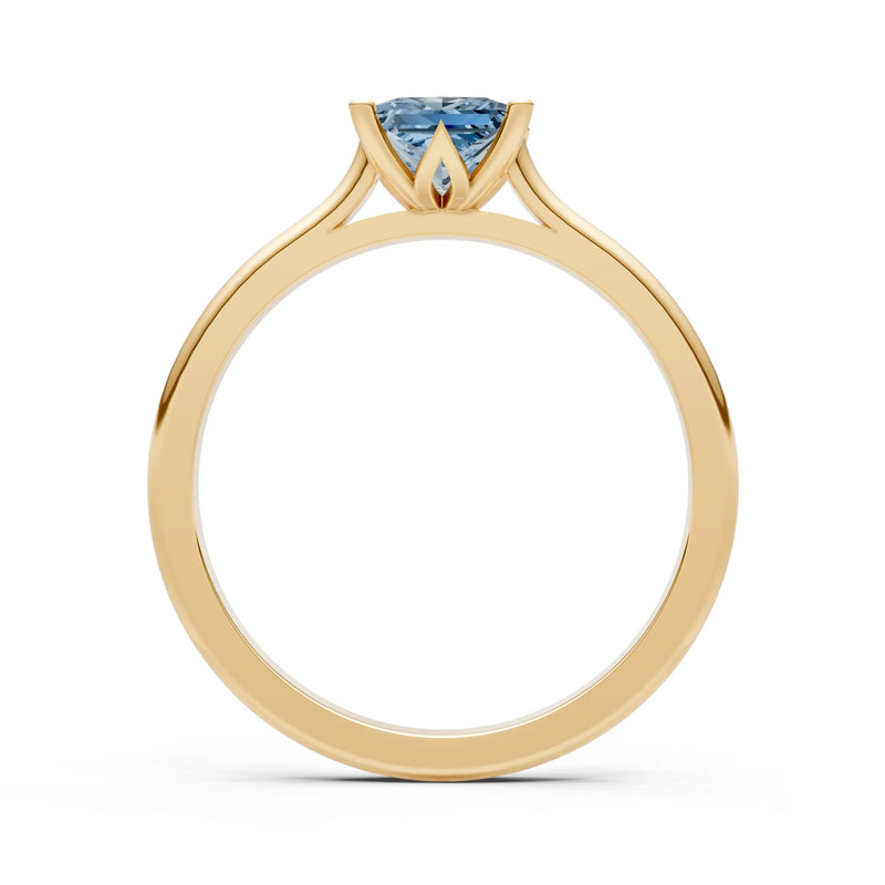 Aquamarine 4 Prong Princess Cut Solitaire Cathedral Ring