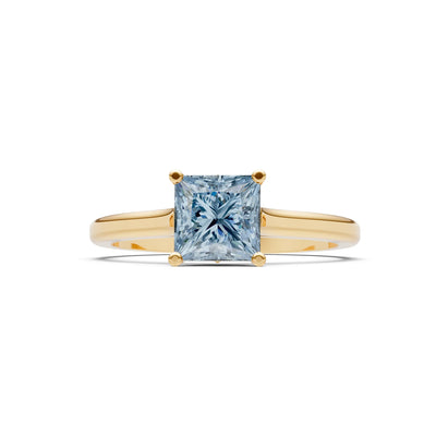 Aquamarine 4 Prong Princess Cut Solitaire Cathedral Ring