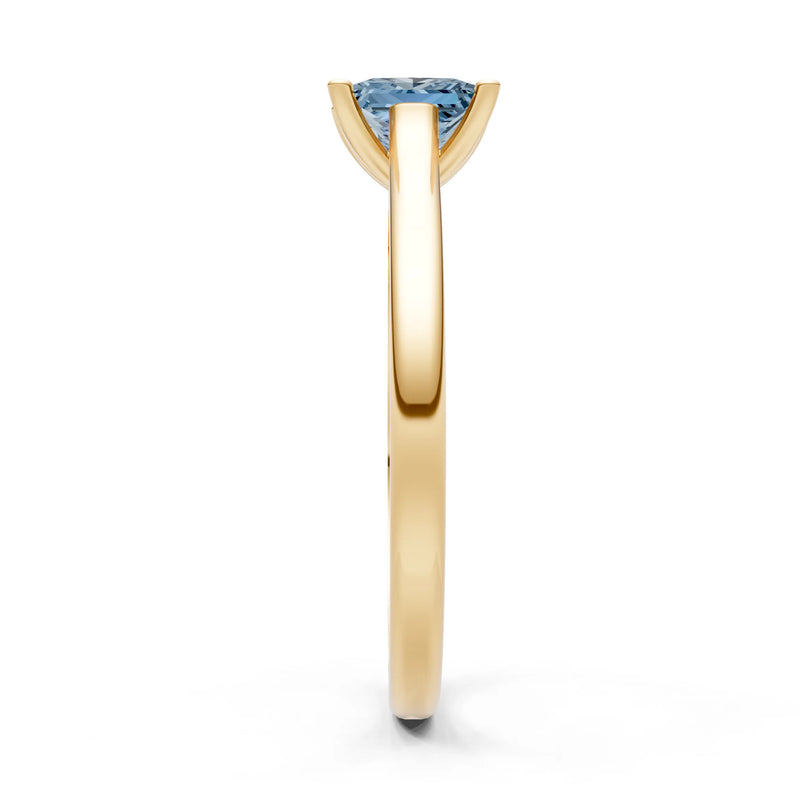 Aquamarine 4 Prong Princess Cut Solitaire Cathedral Ring