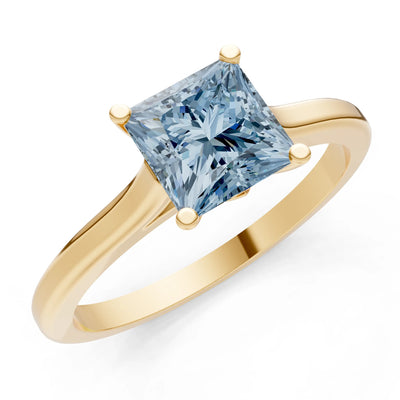Aquamarine 4 Prong Princess Cut Solitaire Cathedral Ring