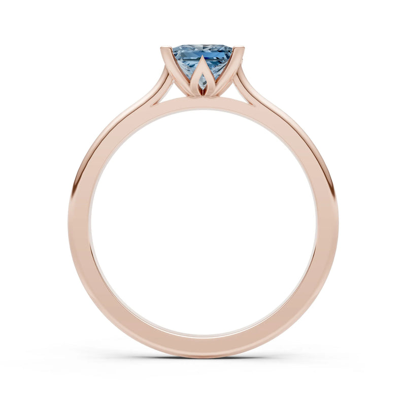 Aquamarine 4 Prong Princess Cut Solitaire Cathedral Ring