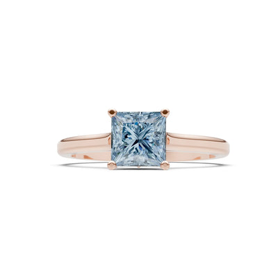 Aquamarine 4 Prong Princess Cut Solitaire Cathedral Ring