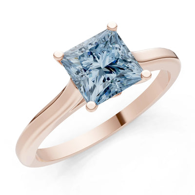 Aquamarine 4 Prong Princess Cut Solitaire Cathedral Ring