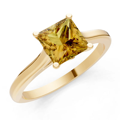 Citrine Princess Cut 6mm Normal Gold Quality 4 Prong Princess Cut Solitaire Cathedral Ring