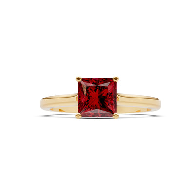 Garnet Princess Cut 6mm Normal Gold Quality 4 Prong Princess Cut Solitaire Cathedral Ring