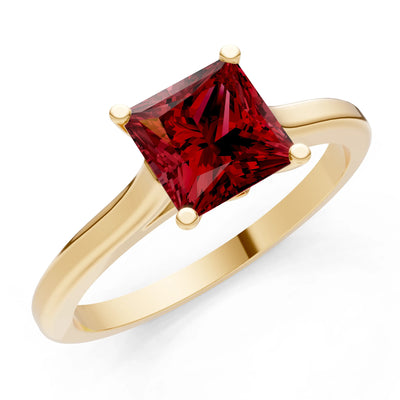 Garnet Princess Cut 6mm Normal Gold Quality 4 Prong Princess Cut Solitaire Cathedral Ring