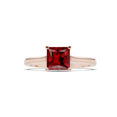 Garnet Princess Cut 6mm Normal Gold Quality 4 Prong Princess Cut Solitaire Cathedral Ring