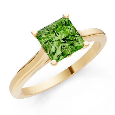 Peridot 4 Prong Princess Cut Solitaire Cathedral Ring