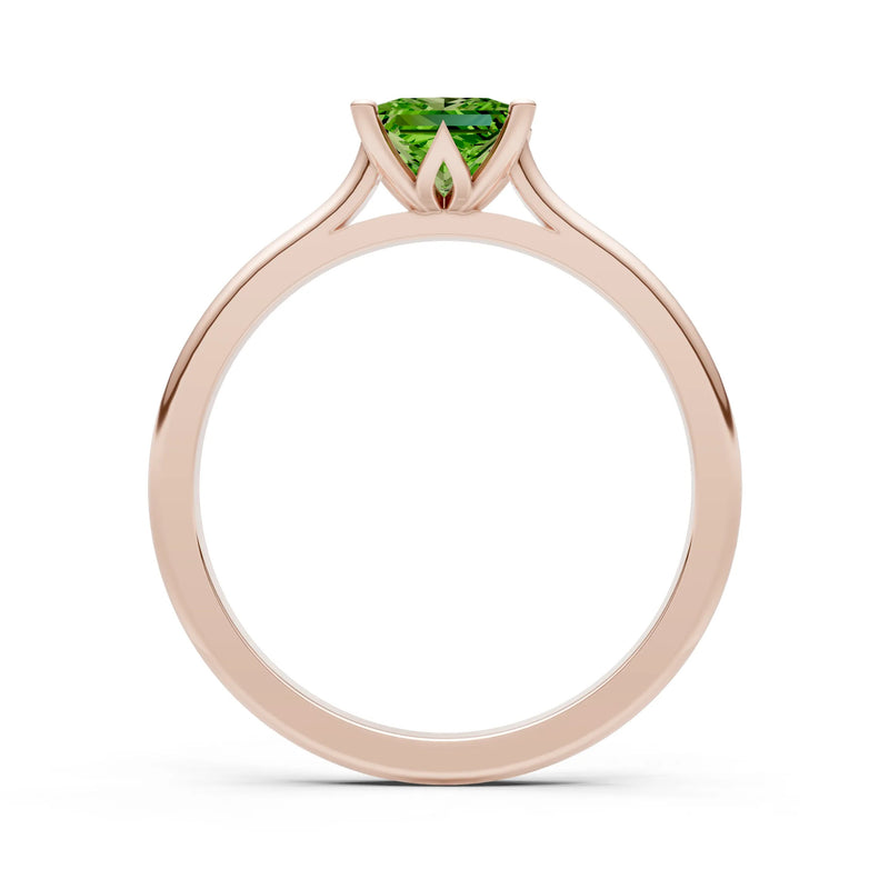 Peridot 4 Prong Princess Cut Solitaire Cathedral Ring