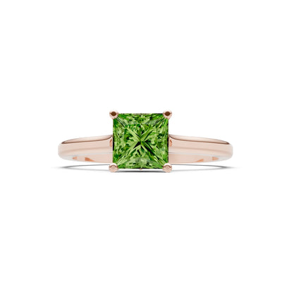 Peridot 4 Prong Princess Cut Solitaire Cathedral Ring