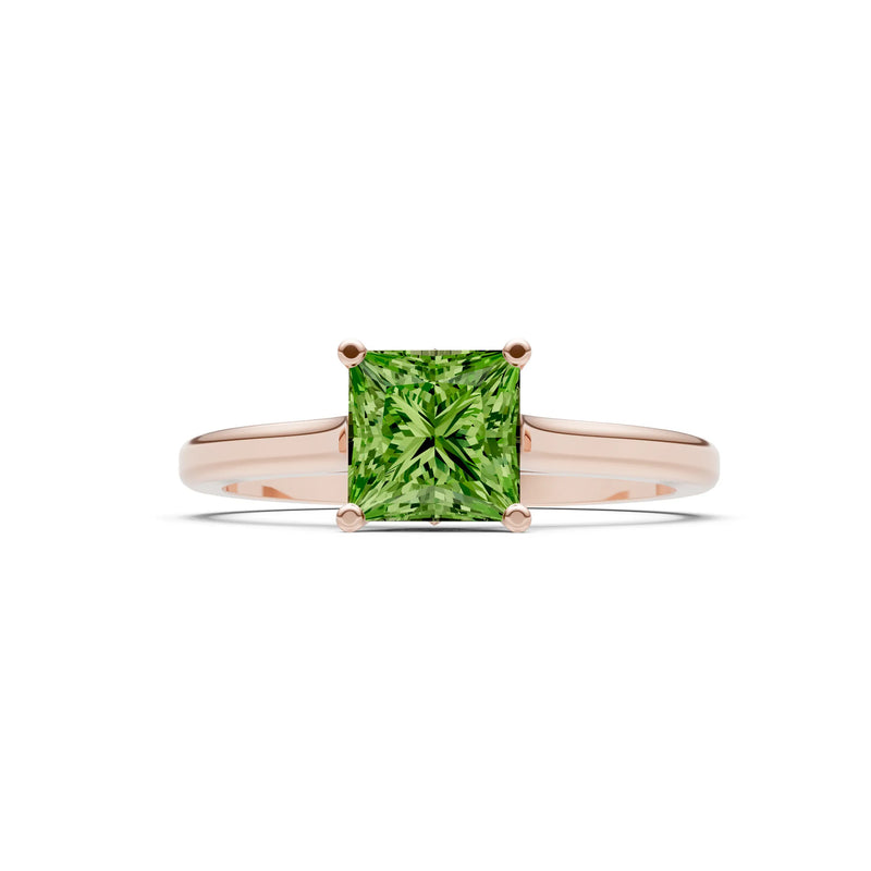 Peridot 4 Prong Princess Cut Solitaire Cathedral Ring