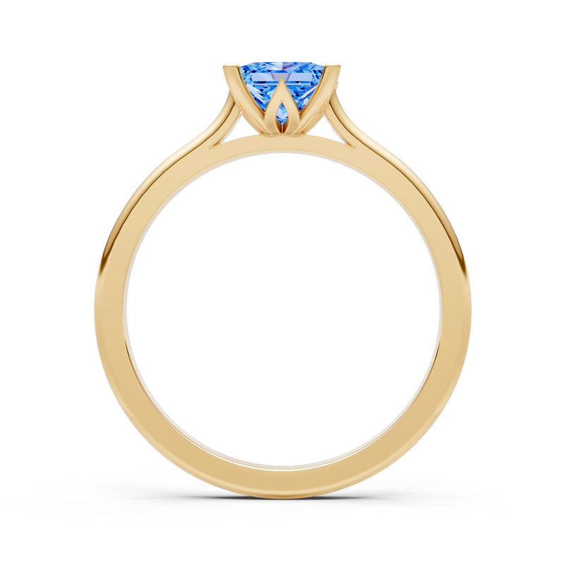 Swiss Blue Topaz 4 Prong Princess Cut Solitaire Cathedral Ring