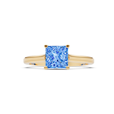 Swiss Blue Topaz 4 Prong Princess Cut Solitaire Cathedral Ring