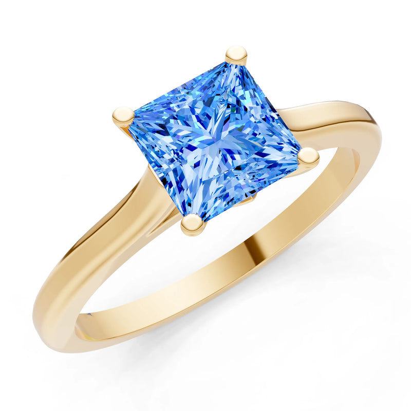 Swiss Blue Topaz 4 Prong Princess Cut Solitaire Cathedral Ring