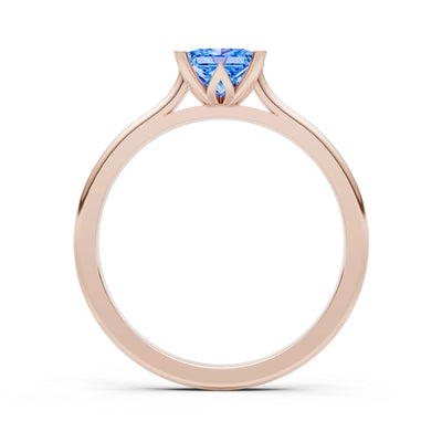 Swiss Blue Topaz 4 Prong Princess Cut Solitaire Cathedral Ring