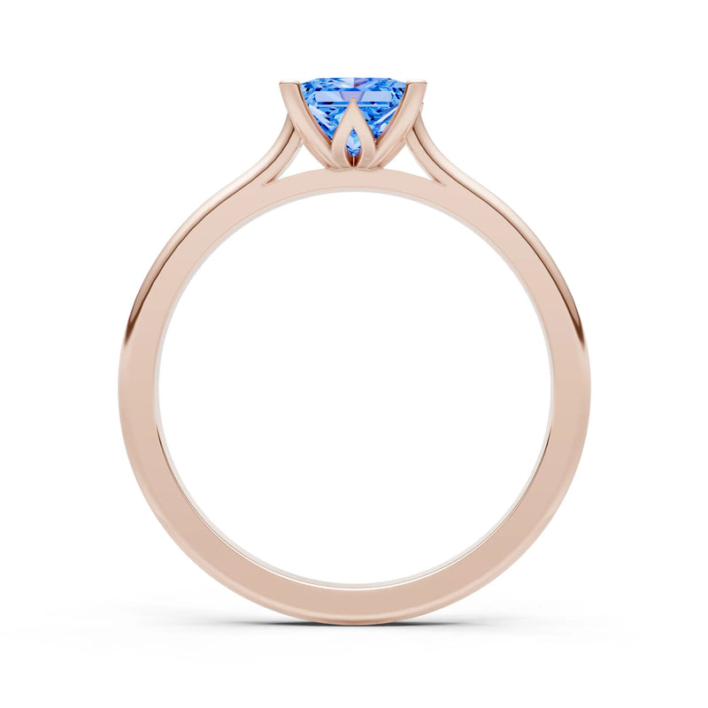 Swiss Blue Topaz 4 Prong Princess Cut Solitaire Cathedral Ring