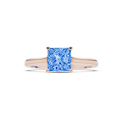 Swiss Blue Topaz 4 Prong Princess Cut Solitaire Cathedral Ring