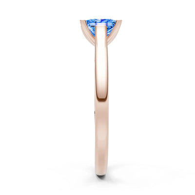 Swiss Blue Topaz 4 Prong Princess Cut Solitaire Cathedral Ring