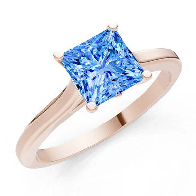 Swiss Blue Topaz 4 Prong Princess Cut Solitaire Cathedral Ring