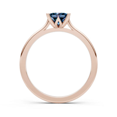 Alexandrite 4 Prong Princess Cut Solitaire Cathedral Ring