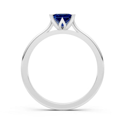 Created Blue Sapphire Princess Cut 6mm Normal Gold Quality 4 Prong Princess Cut Solitaire Cathedral Ring