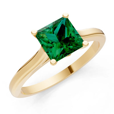 Emerald 4 Prong Princess Cut Solitaire Cathedral Ring