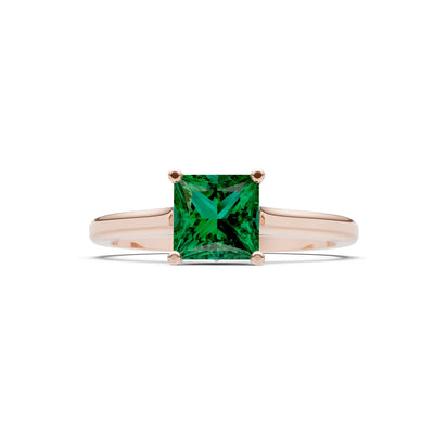 Emerald 4 Prong Princess Cut Solitaire Cathedral Ring