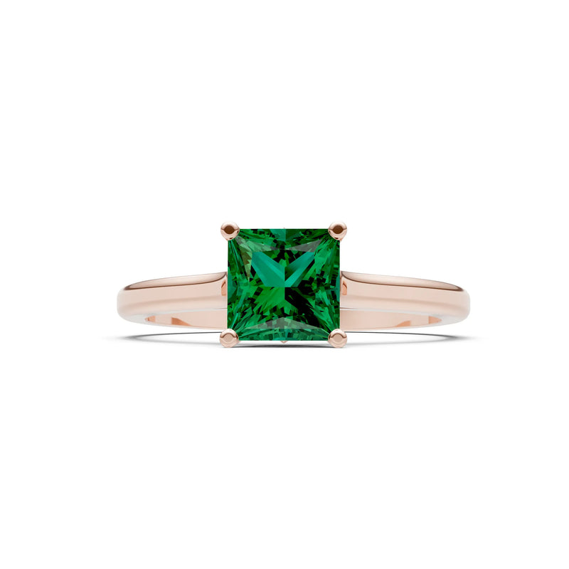 Emerald 4 Prong Princess Cut Solitaire Cathedral Ring