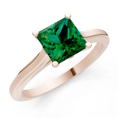 Emerald 4 Prong Princess Cut Solitaire Cathedral Ring