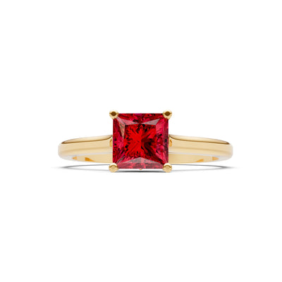 Created Ruby Princess Cut 6mm Normal Gold Quality 4 Prong Princess Cut Solitaire Cathedral Ring