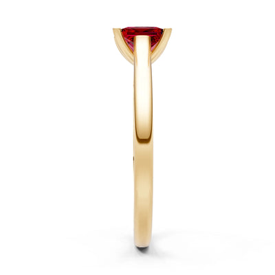Created Ruby Princess Cut 6mm Normal Gold Quality 4 Prong Princess Cut Solitaire Cathedral Ring