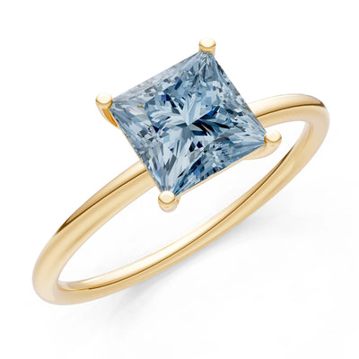 Aquamarine 4 Prong Princess Cut Basket Classic Solitaire Engagement Ring