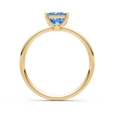 Swiss Blue Topaz 4 Prong Princess Cut Basket Classic Solitaire Engagement Ring