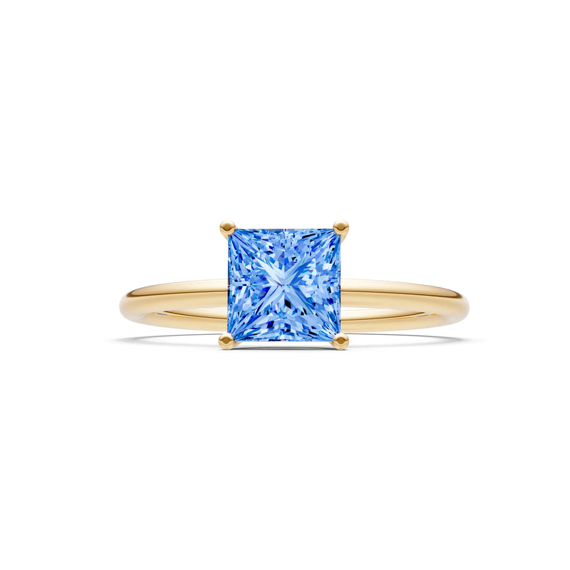 Swiss Blue Topaz 4 Prong Princess Cut Basket Classic Solitaire Engagement Ring