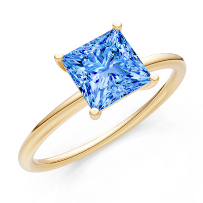 Swiss Blue Topaz 4 Prong Princess Cut Basket Classic Solitaire Engagement Ring
